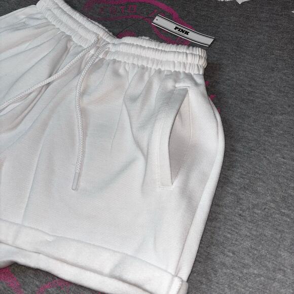 VS PINK Limited Edition Varsity Blue & White Ivy Fleece Rolled Hem Shorts- SM - Picture 6 of 8